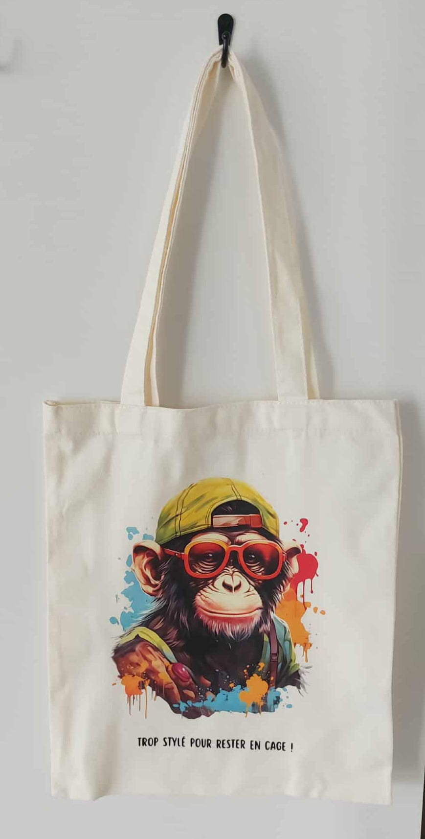 Sac tote bag tête de singe – “Trop stylé pour rester en cage”