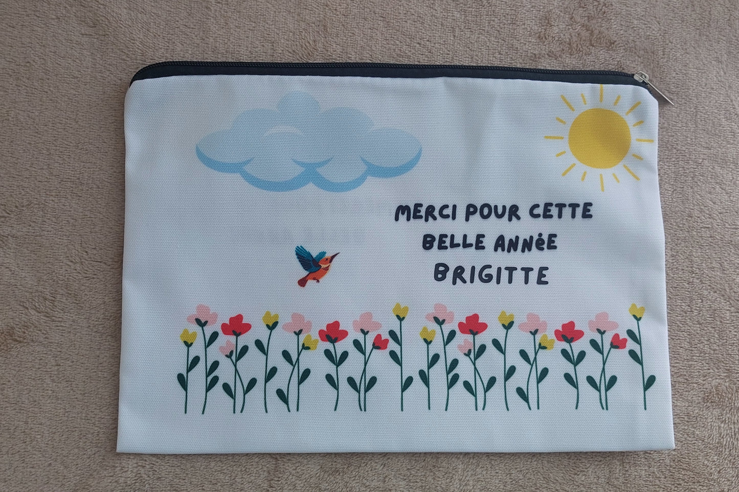 Pochette de fin d'année Maîtresse / ATSEM personnalisable - Fleurs personnalisable