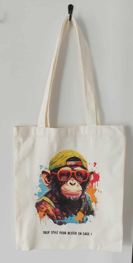Sac tote bag tête de singe – “Trop stylé pour rester en cage”