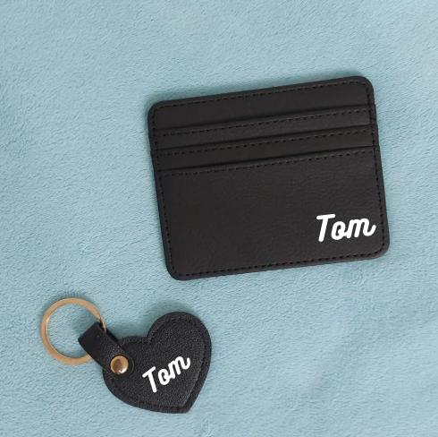 Coffret Homme personnalisé – Porte-cartes & porte-clés cœur noir