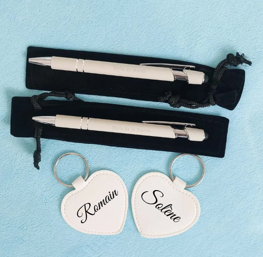 Duo des Mariés personnalisé – Porte-clés & stylos assortis