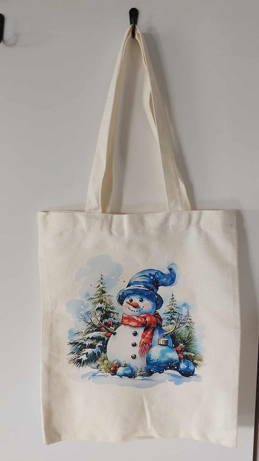 Tote bag de Noël personnalisé – Bonhomme de neige joyeux