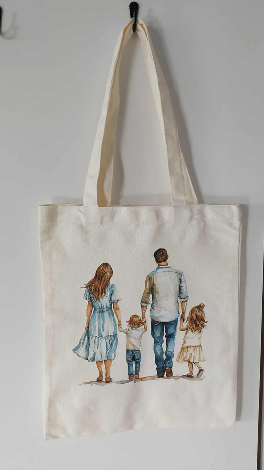 Tote bag de Noël personnalisé – Famille main dans la main